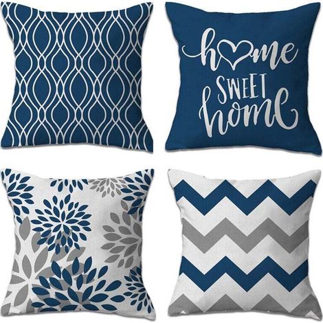 Fodera/copricuscino decorativo in lino blu 45x45 cm con motivo geometrico moderno, cuscino per divano per casa, soggiorno, camera da letto (1/4)