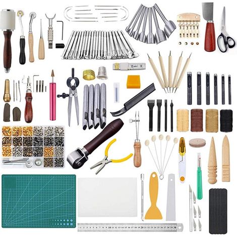 Set di strumenti per la lavorazione della pelle da 366 pezzi, strumenti per cucire fai da te, accessori artigianali per cucire, marcare, lavorare, cucire e scanalare