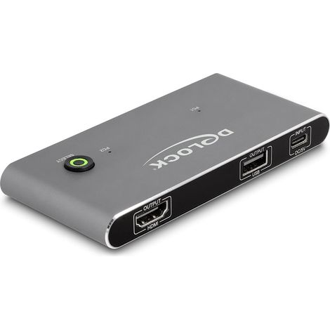 11486 DeLock Commutateur KVM USB-C vers HDMI avec 3 ports USB-A 2.0 - 2 ordinateurs (8K@60Hz) - Switch KVM USB-C vers HDMI avec 3 ports USB-A 2.0 pour 2 ordinateurs