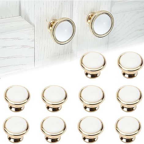 Poignées de meubles, poignées dorées, poignées de porte d'armoire avec vis, poignées de porte rondes, convenant aux tiroirs, armoires et penderies. (1/5)