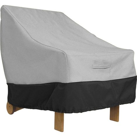 Housse pour fauteuil de jardin - 74 cm L x 76 cm P x 91 cm H - Matière respirante, protection solaire et résistante aux intempéries - Gris avec ourlet noir (1/4)
