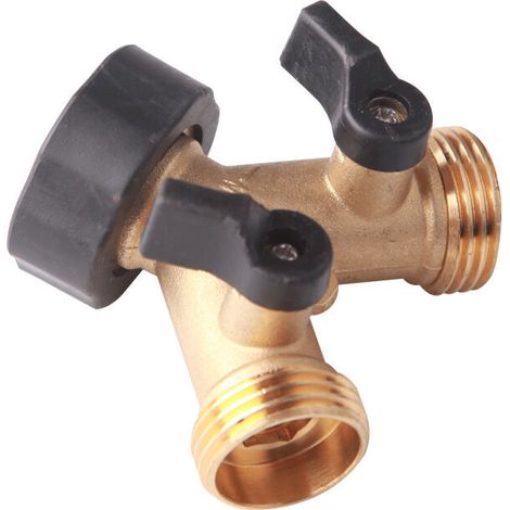 Robinet Double Machine a Lave, Répartiteur de Robinet de Jardin en Laiton, Raccord en Y, 3/4 Pouces pour Connexion de 2 Appareils, Robinet Double Sortie (1/5)