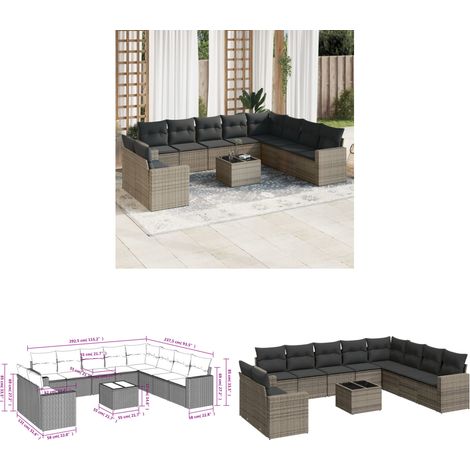 Salon de jardin 11 pcs avec coussins gris résine tressée - Ensemble Salon De Jardin - Meuble De Jardin - Résine Tressée - Rotin Synthétique - Mobilier D'extérieur - Home & Living (1/3)