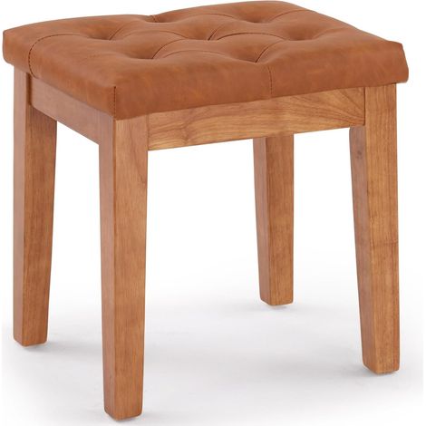 Tabouret ottoman capitonné avec siège rembourré, tabouret de coiffeuse touffeté avec pieds en bois massif, tabouret d'appoint, en simili cuir, marron cognac (1/5)