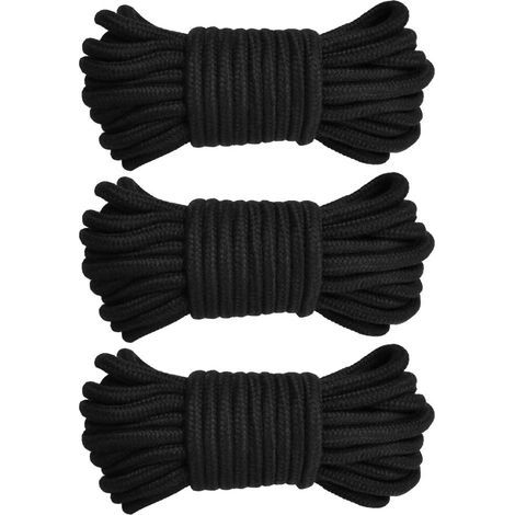 3 PCS Corde d'amarrage torsadée en Coton Corde à Tricoter Souple, Cordon épais 10M / 33ft 8MM, Noir (1/5)