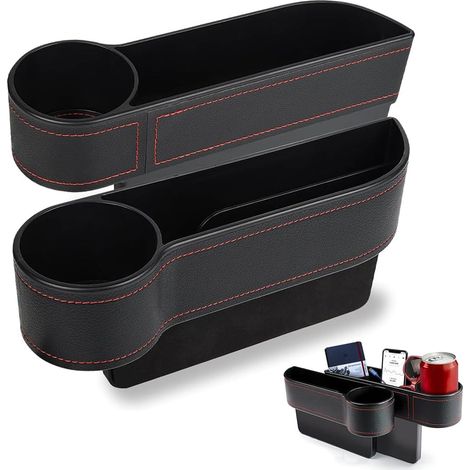 Lot de 2 boîtes de rangement auto, organiseur d'espace entre sièges, 27x8x14.5cm (Noir) (1/5)