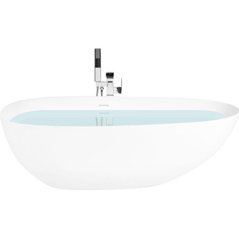 Freestanding Bathtub White Solid Surface 170 cm Oval Soaking Bath Thin Rim TURIA (1/5)