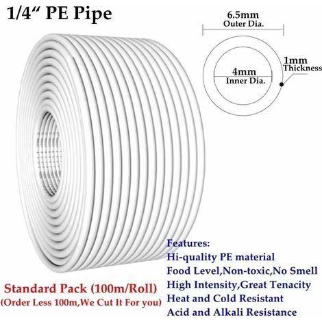 Tuyau PE blanc 2 points - 5 m, 1/4" 3/8", de qualité alimentaire, pour purificateur d'eau, tuyau flexible pour aquarium, tuyau d'osmose inverse. (1/5)