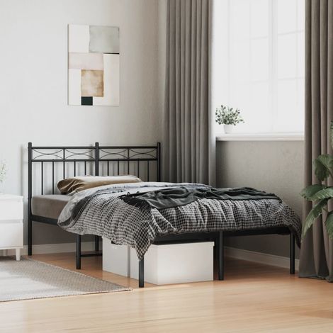 Estructura cama sin colchón con cabecero metal negro 120x200 cm vidaXL (1/5)
