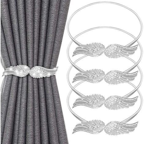 (Plata) Juego de 4 Sujeta Cortinas Simples, Atadura de Cortina Ajustable con Cuerda de Resorte Metálico para Hogar, Dormitorio, Sala de Estar y Oficina (1/5)