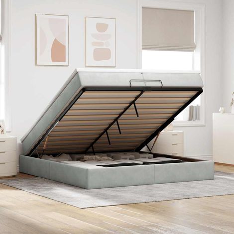 Ottoman-Bett mit Matratzen Hellgrau 200x200 cm Samt (1/5)