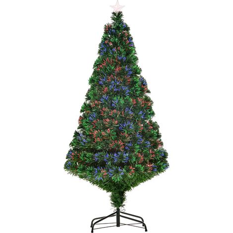 Weihnachtsbaum künstlicher Christbaum Tannenbaum LED Lichtfaser Baum mit Metallständer, Glasfaser-Farbwechsler, grün, 150 cm
