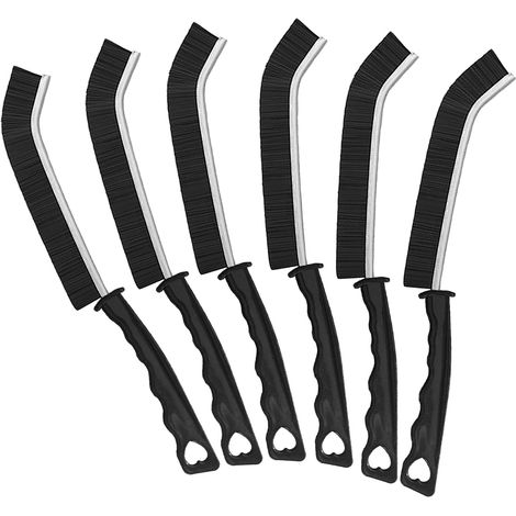 6 Pièces Brosse De Nettoyage des Interstices, Brosse Joint Carrelage Brosses, Multifonction Brosses Nettoyage avec Poignée pour Porte Fenêtre Salle de Bain Cuisine Anti Rouille (6 Noir) (1/5)