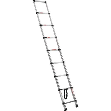 Échelle télescopique en acier inoxydable, 2540 mm, légère et extensible, rétraction multi-boutons, capacité 150 kg, pieds antidérapants, 9 marches portable pour maison, camping-car, mezzanine. (1/5)