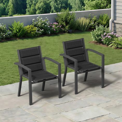Lot de 2 chaises de jardin empilables en aluminium, extérieur, gris foncé (1/5)