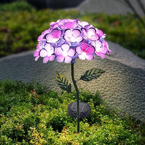 Luci solari da giardino a LED per esterni, lampada da prato con fiore di ortensia, decorazione per esterni con IP65 impermeabile per giardino, cortile, balcone, vialetto, percorso, rosso (1/5)