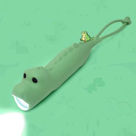 Linterna de silicona con forma de dinosaurio, luz nocturna colgante recargable, ideal para acampar, paseos nocturnos y uso familiar. Linterna portátil con temática animal. (1/3)