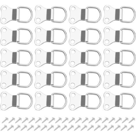 Lntyq 50 Stück Bilderrahmen-Aufhängehaken mit D-Ring, Doppelloch-Bilderrahmenaufhänger mit Schrauben, Wandhalterung, verzinnt, 3,5 x 2,2 cm, Silber (1/5)