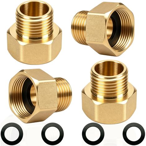 G3/8" to G1/2" Brass Reducer,4 Pieces Reducing Extension G3/8" Outside (Ø16.2mm) x G1/2" Inner G1/2"(Ø19.5mm),Reduced Sleeve Nipple F/M with Rubber Seal (1/5)