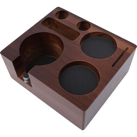 Kaffeetamperstation, Siebträgerhalter, Kaffeetamperstation aus Akazienholz, Aufbewahrung für diverses Zubehör, Holz (1/5)