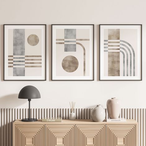 Lot de 3 Affiches / Posters Triptyque - Formes géométriques - 3 Affiches - 70x100 cm (Cadres non fournis) - Photo pleine page (1/5)