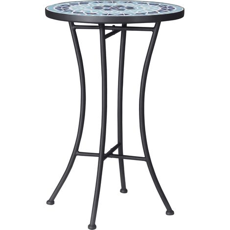 Runder Metall-Gartentisch mit Keramikplatte, Mosaikdesign, Ø 35,5 x 53,5 cm, Blau