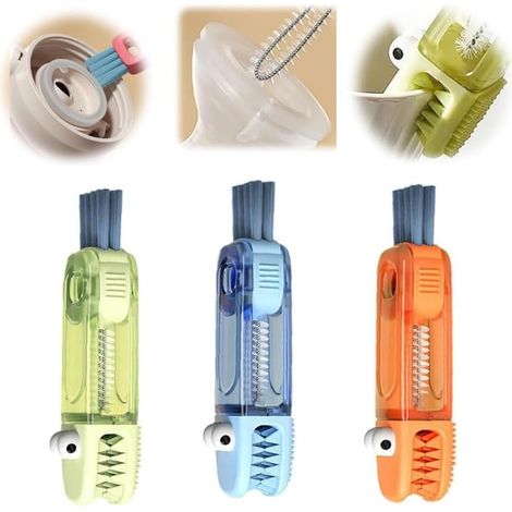 Nouvelle Brosse Nettoyage Couvercle Tasse 3 en 1, Brosse de Nettoyage de Couvercle multifonctionnelle pour Les espaces restreints des biberons (B-3 Couleurs) (1/5)