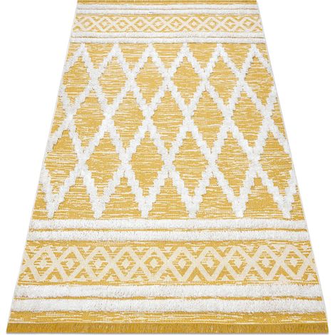 Carpet ECO SISAL Boho MOROC Diamonds 22297 fringe - two levels of fleece yellow / cream, recycled carpet yellow 155x220 cm