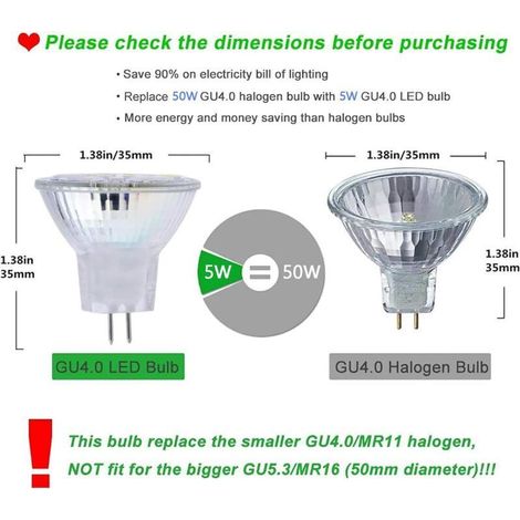 Ampoules LED MR11 GU4 12V, Blanc Froid 6000K, 4W Equivalent à 40W lampe halogène, 500LM, 120° Angle, Ampoules LED Spot Non Dimmable, Lot de 10 (1/3)