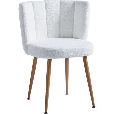 Lot de 2 chaises de salle à manger blanches en tissu teddy pieds métal effet bois MODENUIT (1/5)
