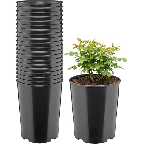 Garronda Pot de Fleur Rond Haut Plastique Ø18 x 21,5 cm (4L) Lot 20 Godets Semis Pot Culture Roses avec Drainage Résistant Intempéries pour Plantes Pépinière Jardin Serre Intérieur Extérieur GD-0204 (1/2)