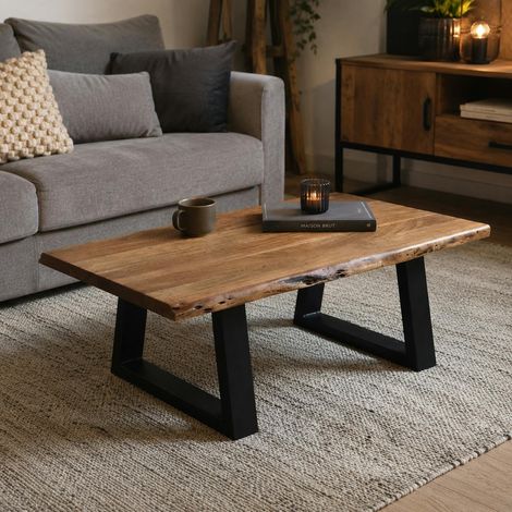 Table basse bois d'acacia à bords naturels CANYON (1/4)