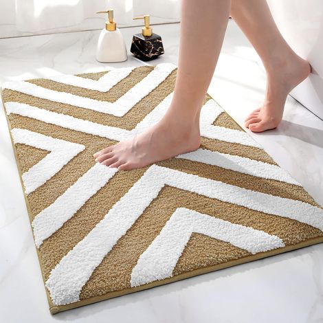 Brown bathroom mat, 50 x 80 cm, non-slip, soft and absorbent, machine washable and durable.