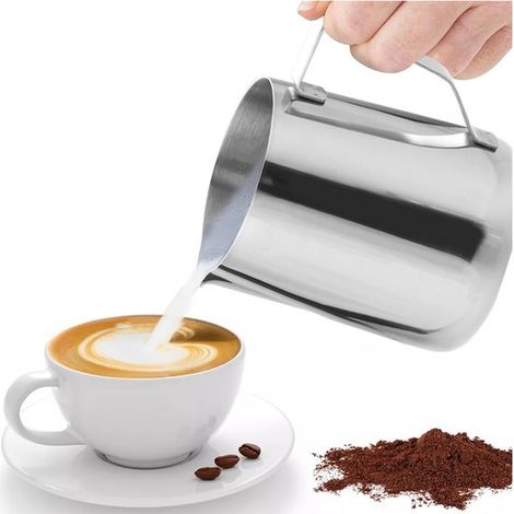 Lattiera in acciaio inox, misurino per il latte, panna da caffè, contenitore per montare il latte, tazzina da espresso 350 ml / 12 fl. oz (1/5)