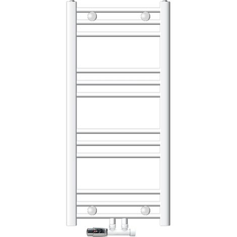 ECD Germany Radiatore Stella Bianco 400 x 800 mm con Termostato Attacco Centrale Connessione a Parete Calorifero Riscaldamento da Bagno Termosifoni Set di Montaggio a Parete (1/5)