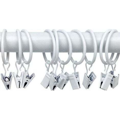 Confezione da 10 anelli per tende in metallo (bianchi), clip per tende, ganci multiuso per tende e aste decorative per tende.