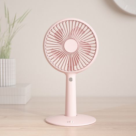 Tragbarer, leichter Ventilator in pudrigem Rosa, USB-aufladbarer Büroventilator für den privaten und beruflichen Gebrauch, praktischer kleiner Ventilator (1/2)
