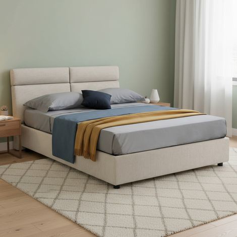 Ator Doppelbett, abziehbar, mit Bettkasten, Made in Italy, Matratzengröße 160x200 cm, Beige (1/5)