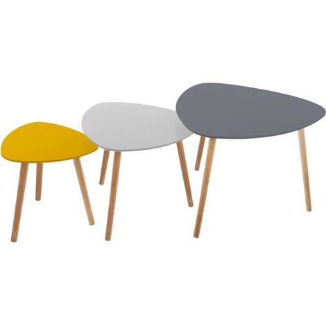 Atmosphera – Ensemble de 3 tables basses gigognes en MDF et bois d'hévéa – Dimensions S/M/L – Design moderne scandinave – Faciles à monter et entretenir