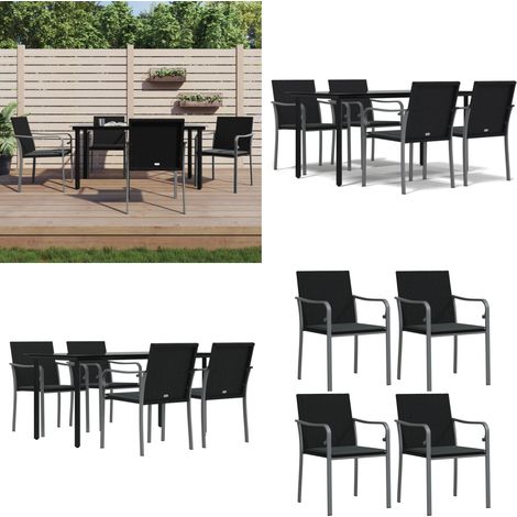 Juego comedor jardín 5 piezas y cojines ratán sintético y acero - Juego de comedor - Comedor de jardín