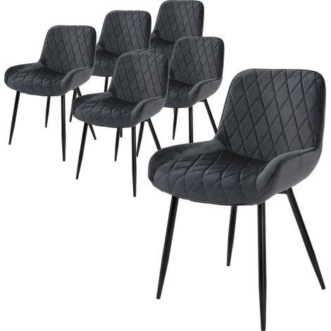 ML-Design Set di 6 Sedie per Sala da Pranzo Antracite con Schienale Sedia Imbottita per Cucina con Rivestimento in Velluto Gambe in Metallo Sedia Salotto Soggiorno Materiale Traspirante e Morbido