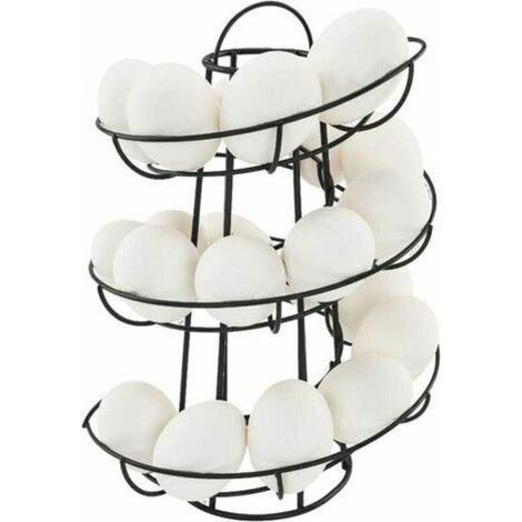 Support à œufs - Distributeur en spirale moderne et de luxe - Organisateur de rangement d’œufs de poule en fil métallique autoportant pour les comptoirs de cuisine - Noir (1/5)