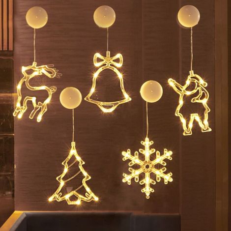 Lumières LED à ventouse décoratives de Noël, cinq formes de cloches, arbres de Noël, père Noël, élan et flocons de neige, décoration de vacances