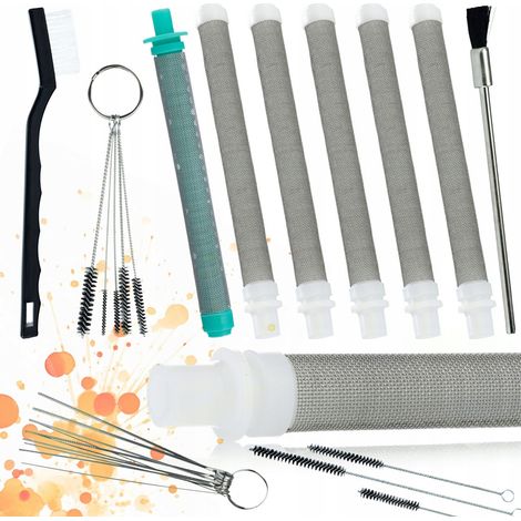 Juego de 5 filtros de dedo blancos de malla 60 + filtros de dedo de malla 30 + kit de limpieza para pulverizador de pintura 17 en 1