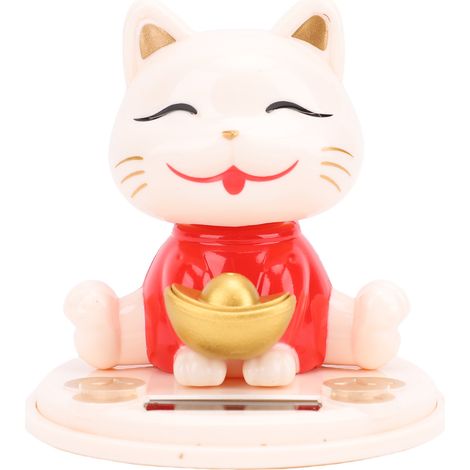 Chat porte-bonheur solaire à capteur de lumière, hochant automatiquement la tête, ornement porte-bonheur pour salon, entrée ou meuble à chaussures, type B, rouge (1/5)