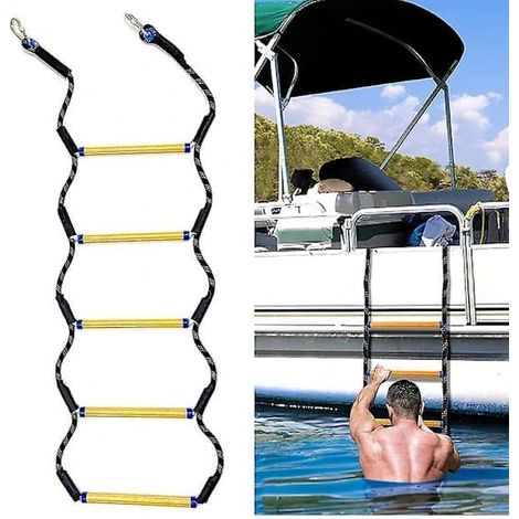 Échelle de corde pour bateau - Échelle de corde marine à 5 marches, échelle de bateau pliable et portable (1/4)