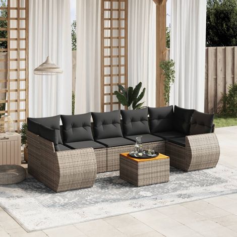 8-tlg. Garten-Sofagarnitur mit Kissen Grau Poly Rattan vidaXL (1/3)