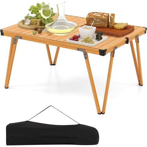 COSTWAY Outdoor Folding Camping Table Picnic Table w/ Storage Bag-Brown (1/5)