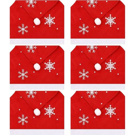 Housses de chaise de Noël,LionKnight 6 pièces housses de siège de noël housses de chaise de chapeau de père noël housses de chaise de salle à manger décor de noël housses de chaise de noël housses de (1/5)