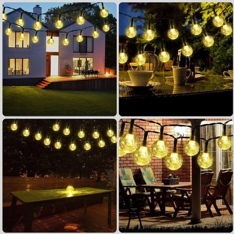 Solar-Lichterkette, 100 LEDs, 12 m, warmweiße Kristallkugeln, 8 Modi, wasserdichte Solarleuchten, für Außendekoration, Gärten, Terrassen, Hochzeiten, Partys (1/4)
